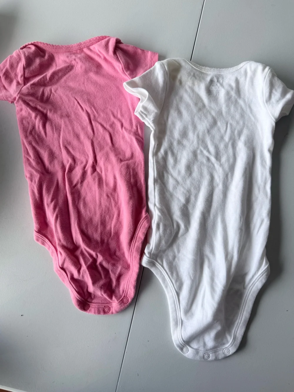 Pink and White Short-Sleeve Baby One-Piece Bodysuits